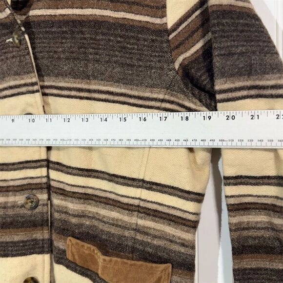 Woolrich Womens Wool Jacket Medium Striped Brown Cream Corduroy Collar USA Made - Picture 3 of 10